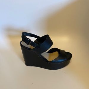 Via Spiga black leather wedge sandals
